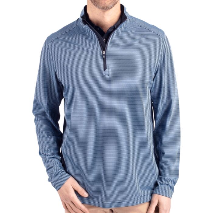 Cutter & Buck Virtue Eco Pique Micro Stripe Recycled Mens Big & Tall Quarter Zip Thumbnail