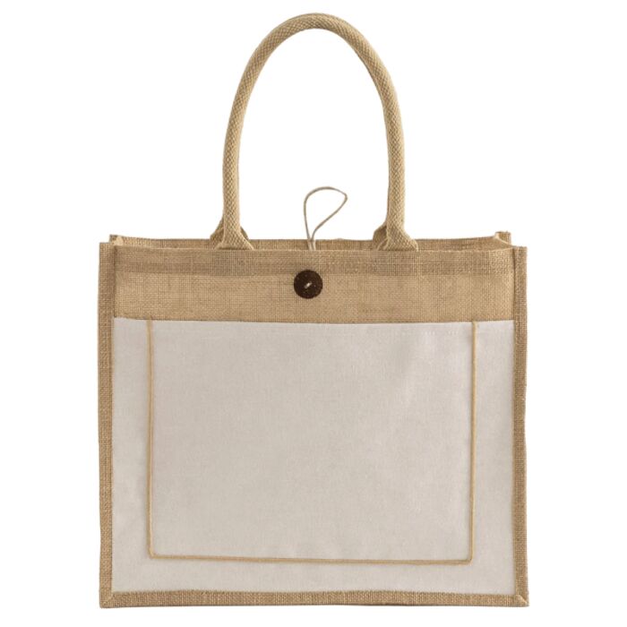 Button-Closure Jute Tote Thumbnail