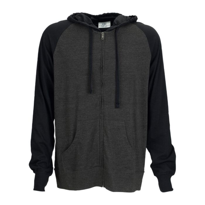 Full-Zip Two-Tone Jersey Knit Hoodie Thumbnail