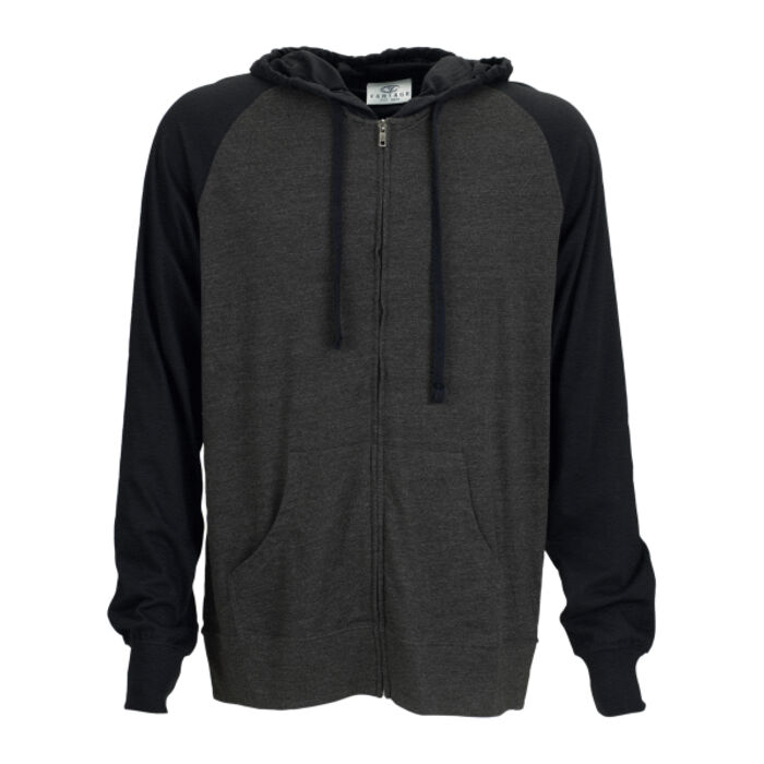 Full-Zip Two-Tone Jersey Knit Hoodie Thumbnail