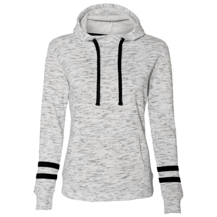 Women’s Mélange Fleece Striped-Sleeve Hooded Sweatshirt Thumbnail