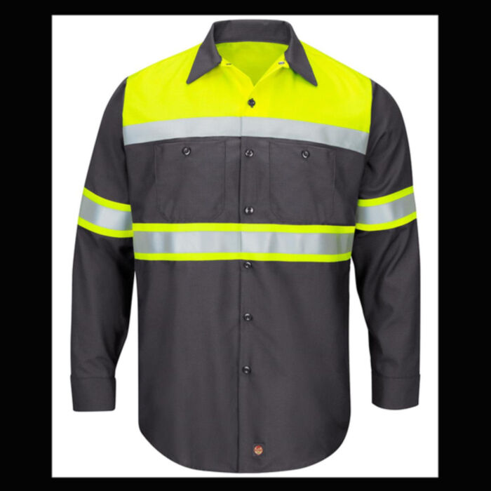 Men's Tall Hi-Visibility Colorblock Ripstop Long Sleeve Work Shirt Thumbnail