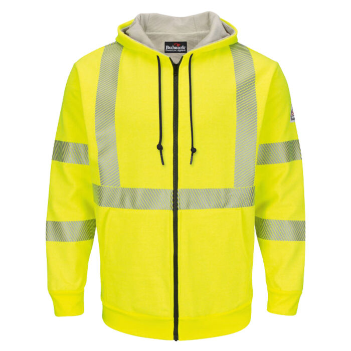Men's Hi-Visibility Zip-Front Hooded Fleece Sweatshirt with Waffle Lining Thumbnail
