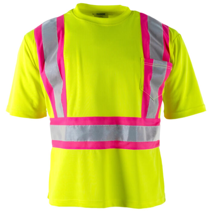 Hi - Vis Class 2 Safety Shirt with Pink Strips Thumbnail